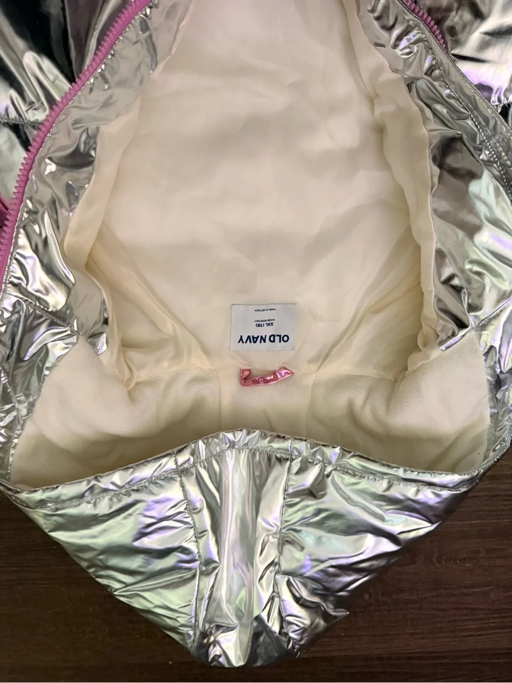 Old Navy Metallic Pink and Silver Puffer Jacket NWT